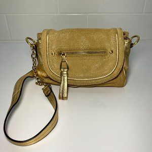 B Makowski Gold Leather medium Shoulder Strap bag NEW